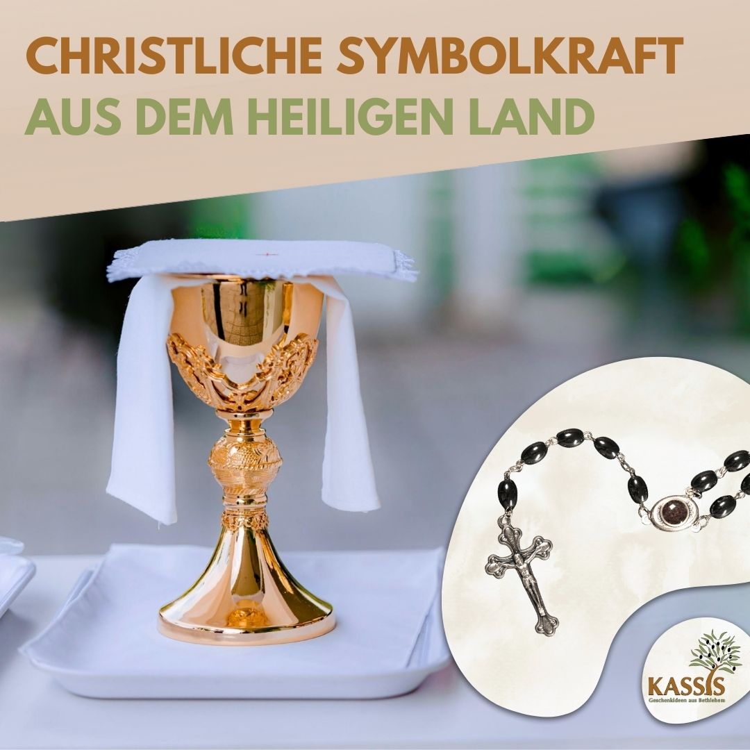 Rosenkrans med ovala hematitpärlor (53 cm) | Bönekedja med metallkors – present till dop, konfirmation och första kommunion